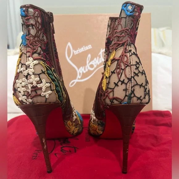 Christian Louboutin Miss Tennis 100 Butterfly Embroidered Mesh Booties 39 - Picture 4 of 7